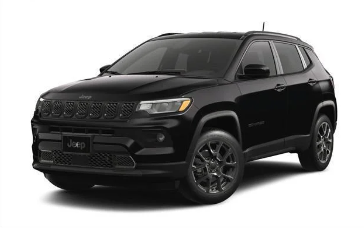 The black Jeep Compass, designed for adventure, with a bold and aggressive front appearance
