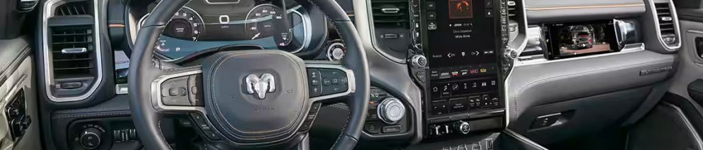 2026 RAM interior with upgraded dashboard and infotainment system.