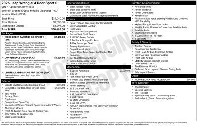 2026 Jeep Wrangler WRANGLER 4-DOOR SPORT S
