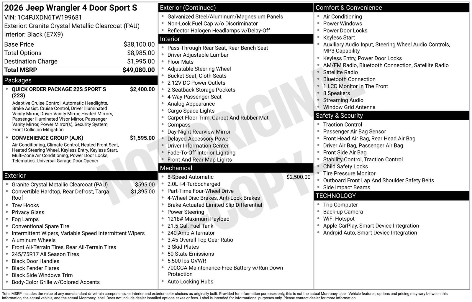 2026 Jeep Wrangler WRANGLER 4-DOOR SPORT S