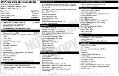 2027 Jeep Grand Cherokee GRAND CHEROKEE L LIMITED 4X4