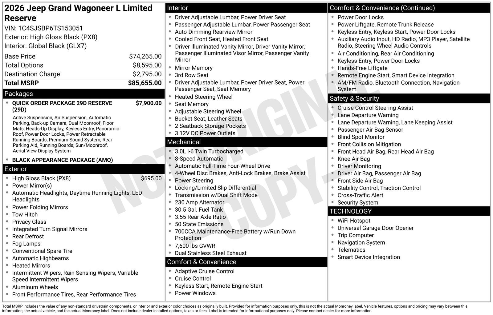 2026 Jeep Grand Wagoneer GRAND WAGONEER L LIMITED RESERVE 4X4