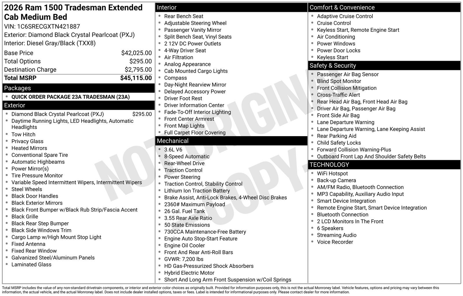 2026 RAM Ram 1500 RAM 1500 TRADESMAN QUAD CAB 4X2 6'4' BOX
