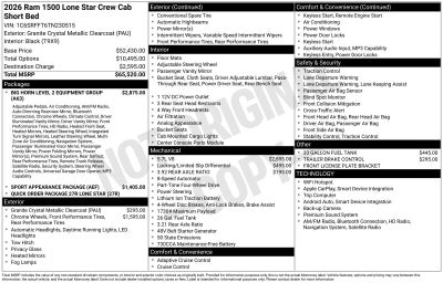 2026 RAM Ram 1500 RAM 1500 LONE STAR CREW CAB 4X4 5'7' BOX