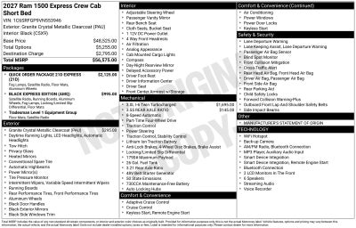 2027 RAM Ram 1500 RAM 1500 EXPRESS CREW CAB 4X4 5'7' BOX