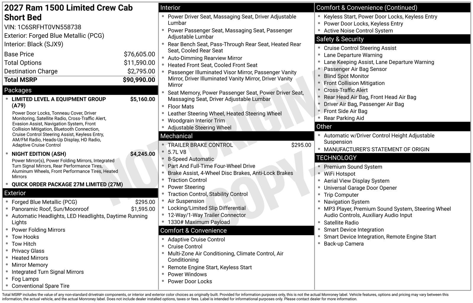 2027 RAM Ram 1500 RAM 1500 LIMITED CREW CAB 4X4 5'7' BOX