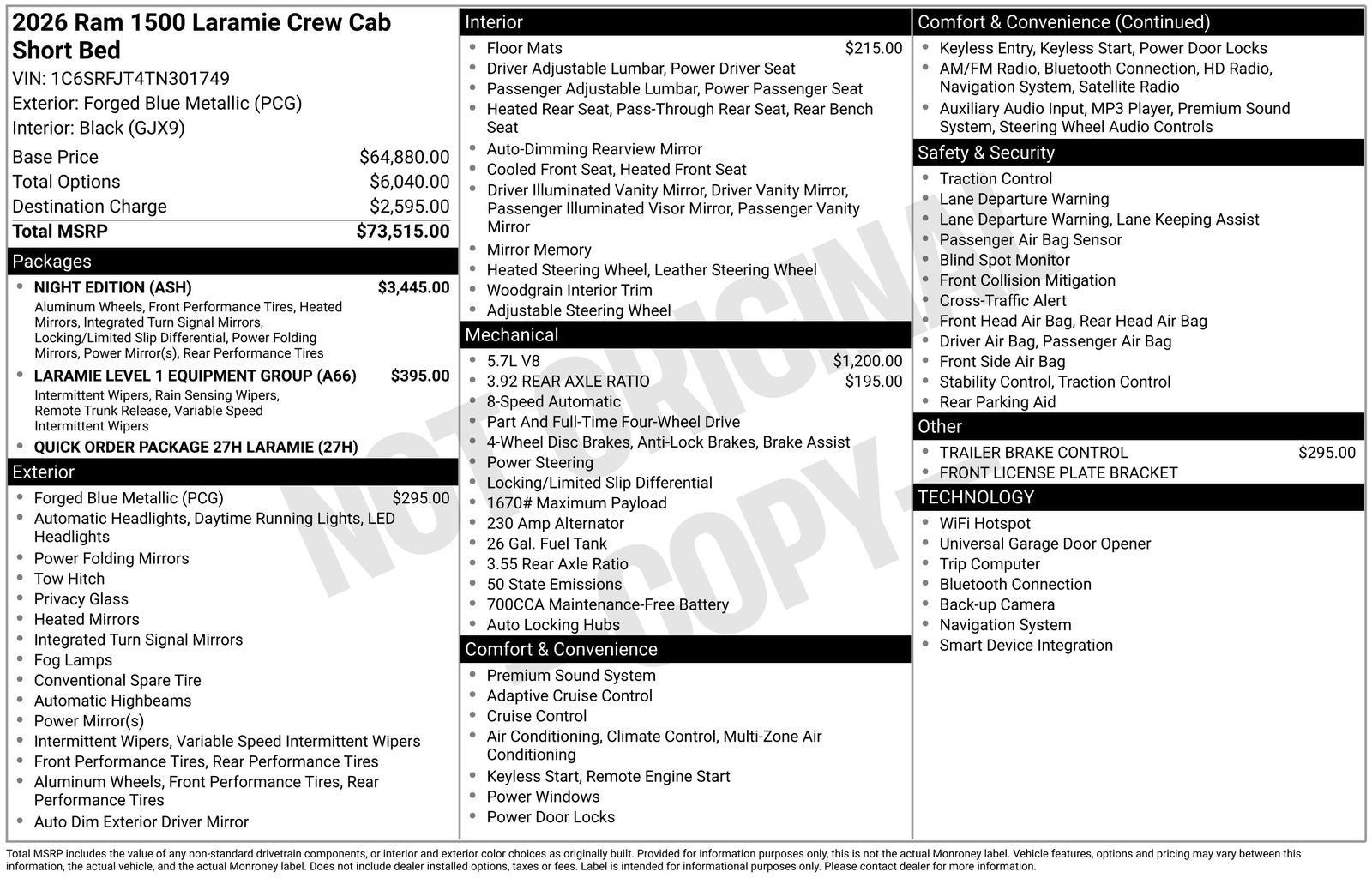 2026 RAM Ram 1500 RAM 1500 LARAMIE CREW CAB 4X4 5'7' BOX