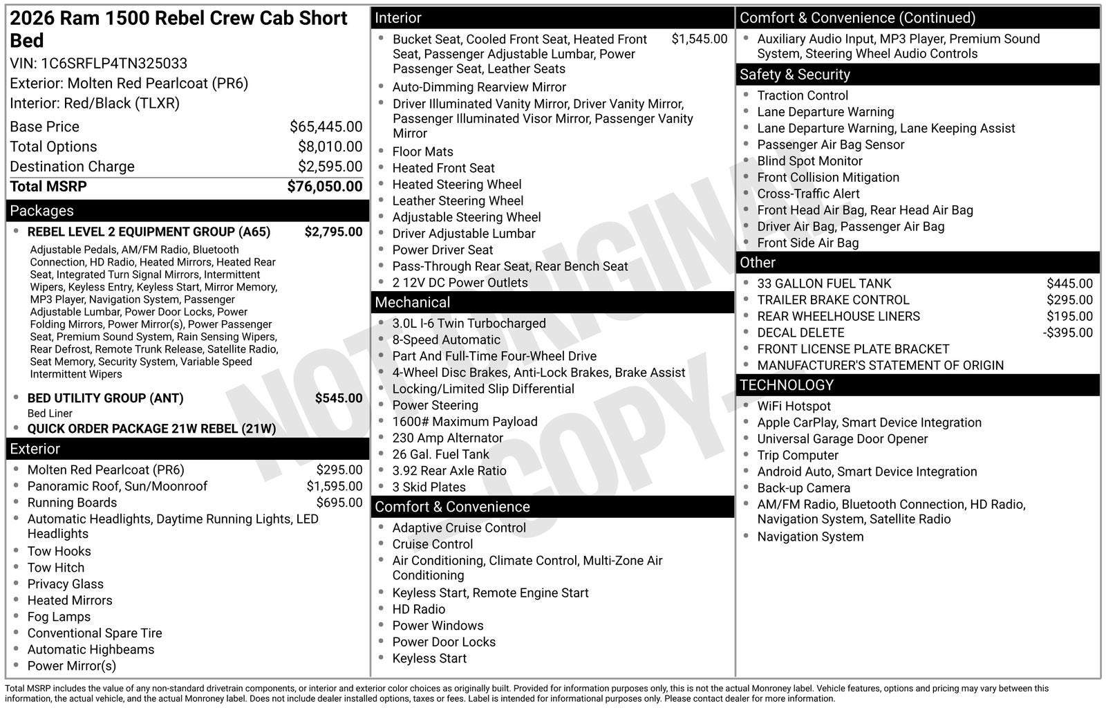 2026 RAM Ram 1500 RAM 1500 REBEL CREW CAB 4X4 5'7' BOX