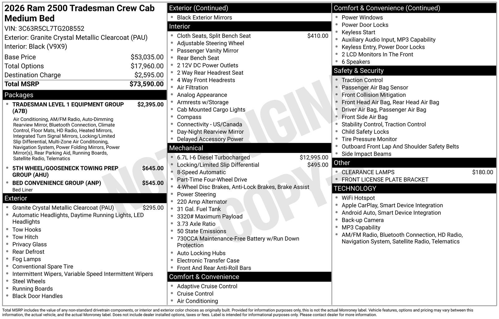 2026 RAM Ram 2500 RAM 2500 BLACK EXPRESS CREW CAB 4X4 6'4' BOX