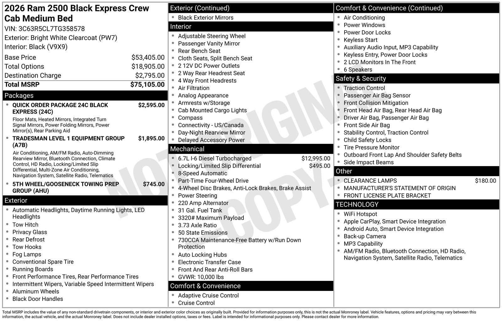 2026 RAM Ram 2500 RAM 2500 BLACK EXPRESS CREW CAB 4X4 6'4' BOX