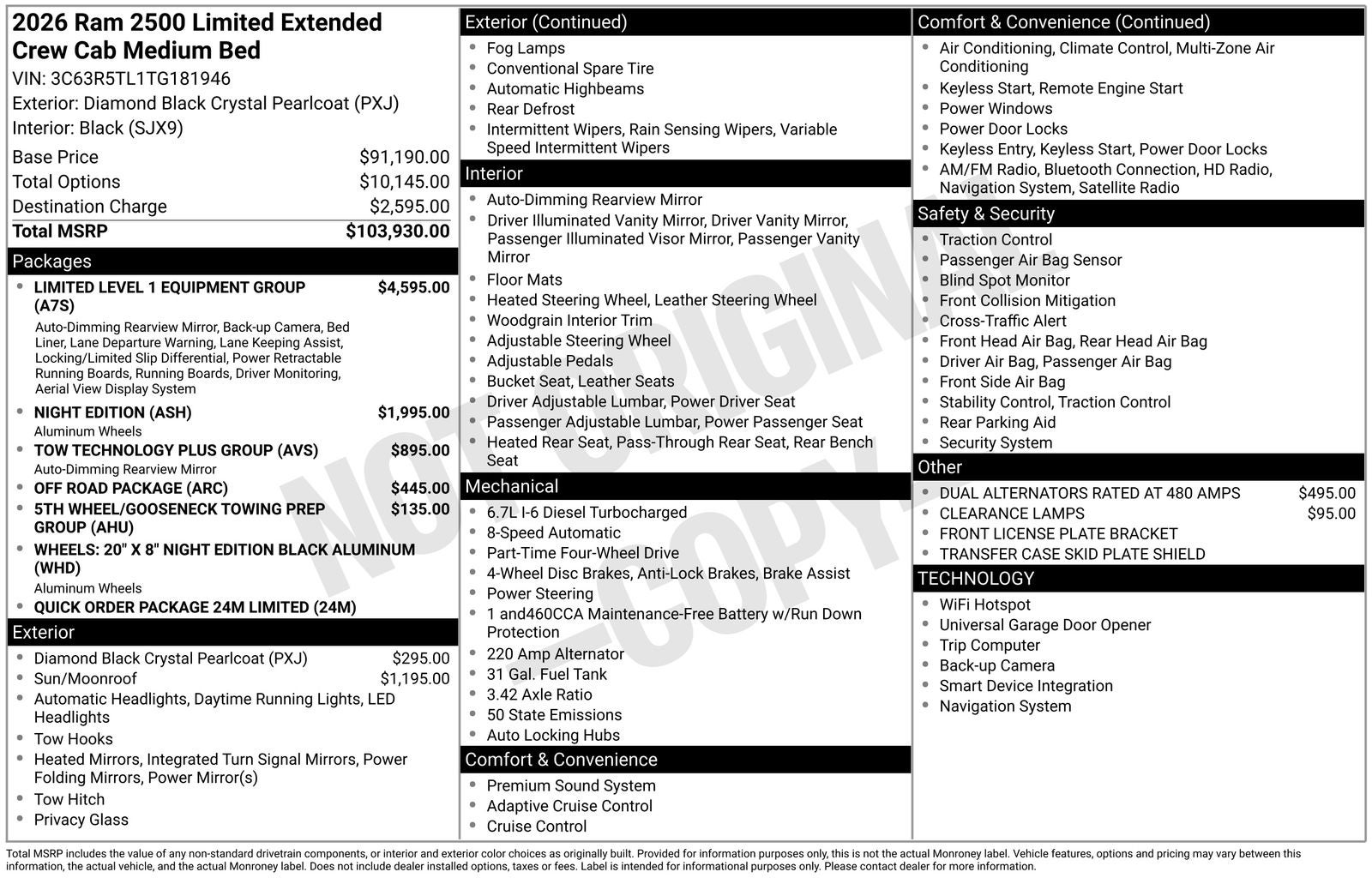 2026 RAM Ram 2500 RAM 2500 LIMITED MEGA CAB 4X4 6'4' BOX
