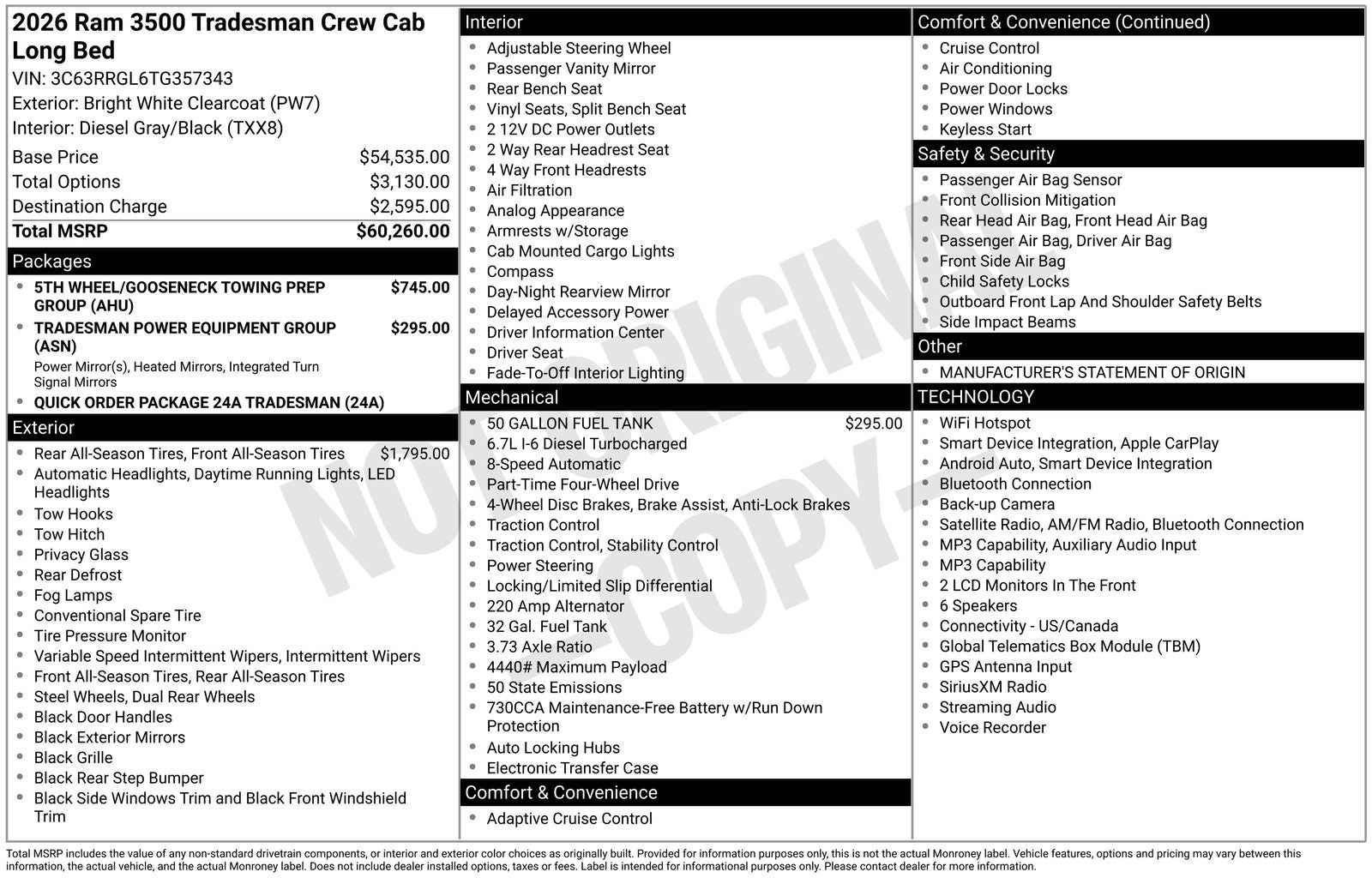 2026 RAM Ram 3500 RAM 3500 TRADESMAN CREW CAB 4X4 8' BOX