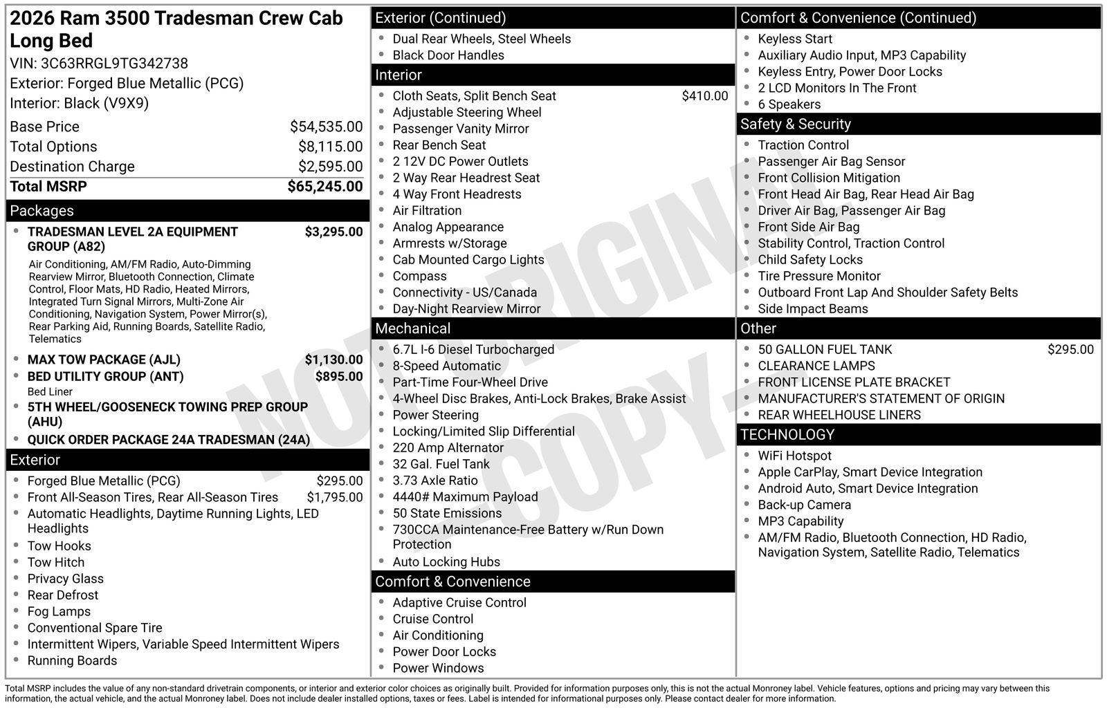 2026 RAM Ram 3500 RAM 3500 TRADESMAN CREW CAB 4X4 8' BOX