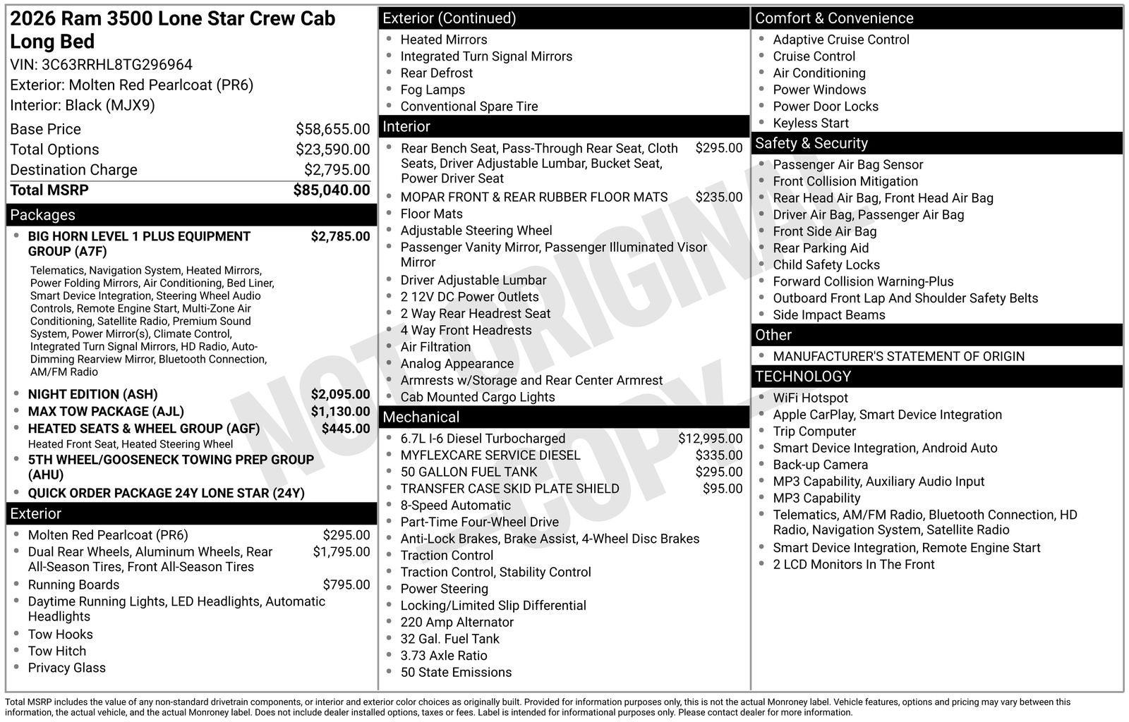 2026 RAM Ram 3500 RAM 3500 LONE STAR CREW CAB 4X4 8' BOX