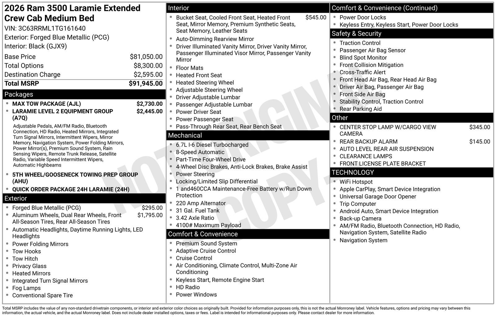 2026 RAM Ram 3500 RAM 3500 LARAMIE MEGA CAB 4X4 6'4' BOX