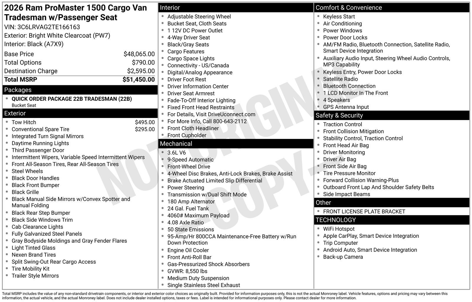 2026 RAM Ram ProMaster RAM PROMASTER 1500 TRADESMAN CARGO VAN LOW ROOF 136' WB