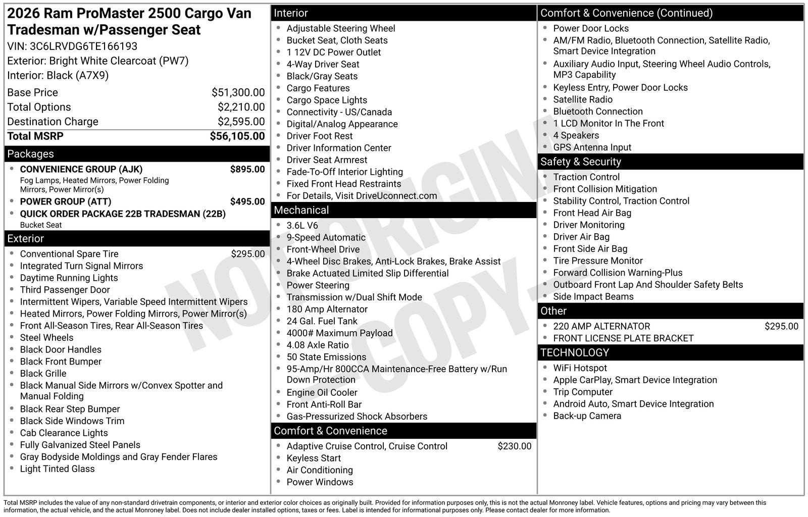 2026 RAM Ram ProMaster RAM PROMASTER 2500 TRADESMAN CARGO VAN HIGH ROOF 159' WB