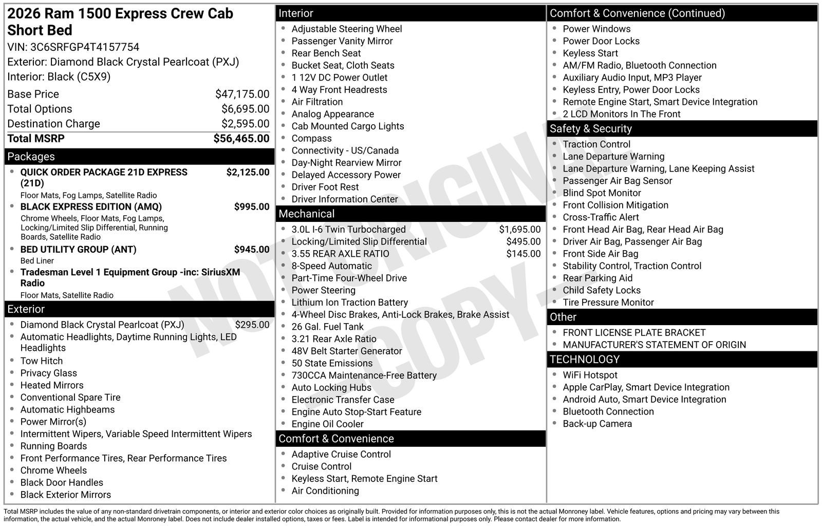2026 RAM Ram 1500 RAM 1500 EXPRESS CREW CAB 4X4 5'7' BOX