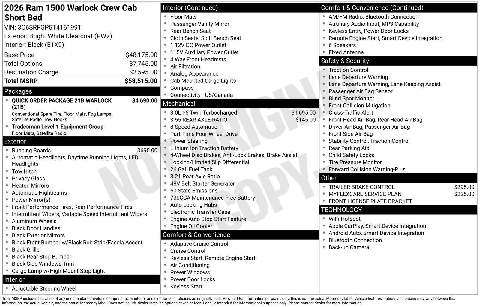 2026 RAM Ram 1500 RAM 1500 WARLOCK CREW CAB 4X4 5'7' BOX