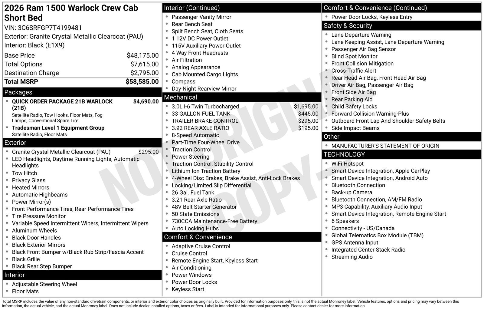 2026 RAM Ram 1500 RAM 1500 WARLOCK CREW CAB 4X4 5'7' BOX