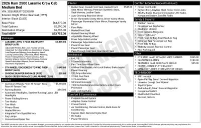 2026 RAM Ram 2500 RAM 2500 LARAMIE CREW CAB 4X4 6'4' BOX