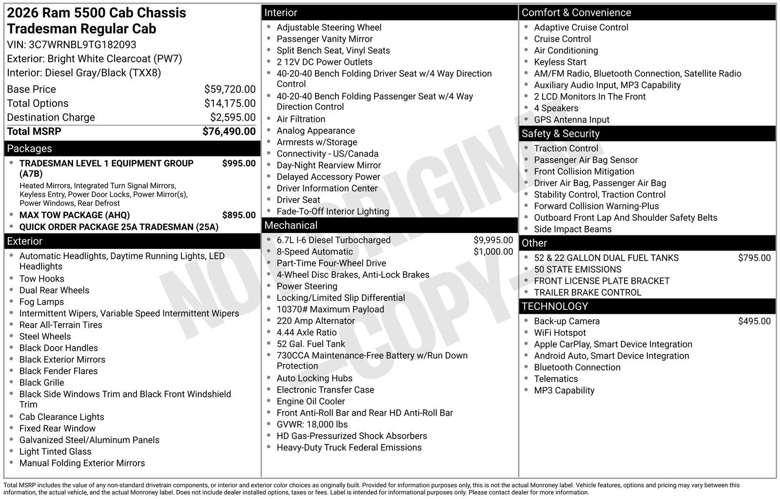 2026 RAM Ram 5500 Chassis Cab RAM 5500 TRADESMAN CHASSIS REGULAR CAB 4X4 84' CA