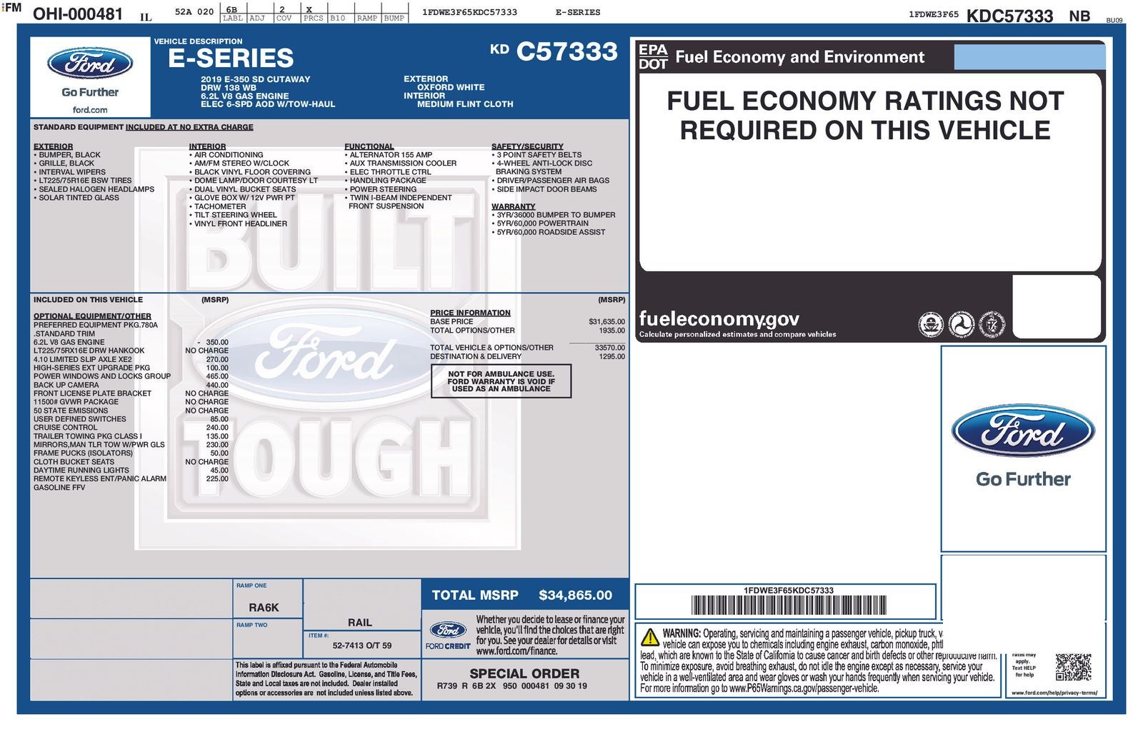 2019 Ford E-350SD Base Cutaway