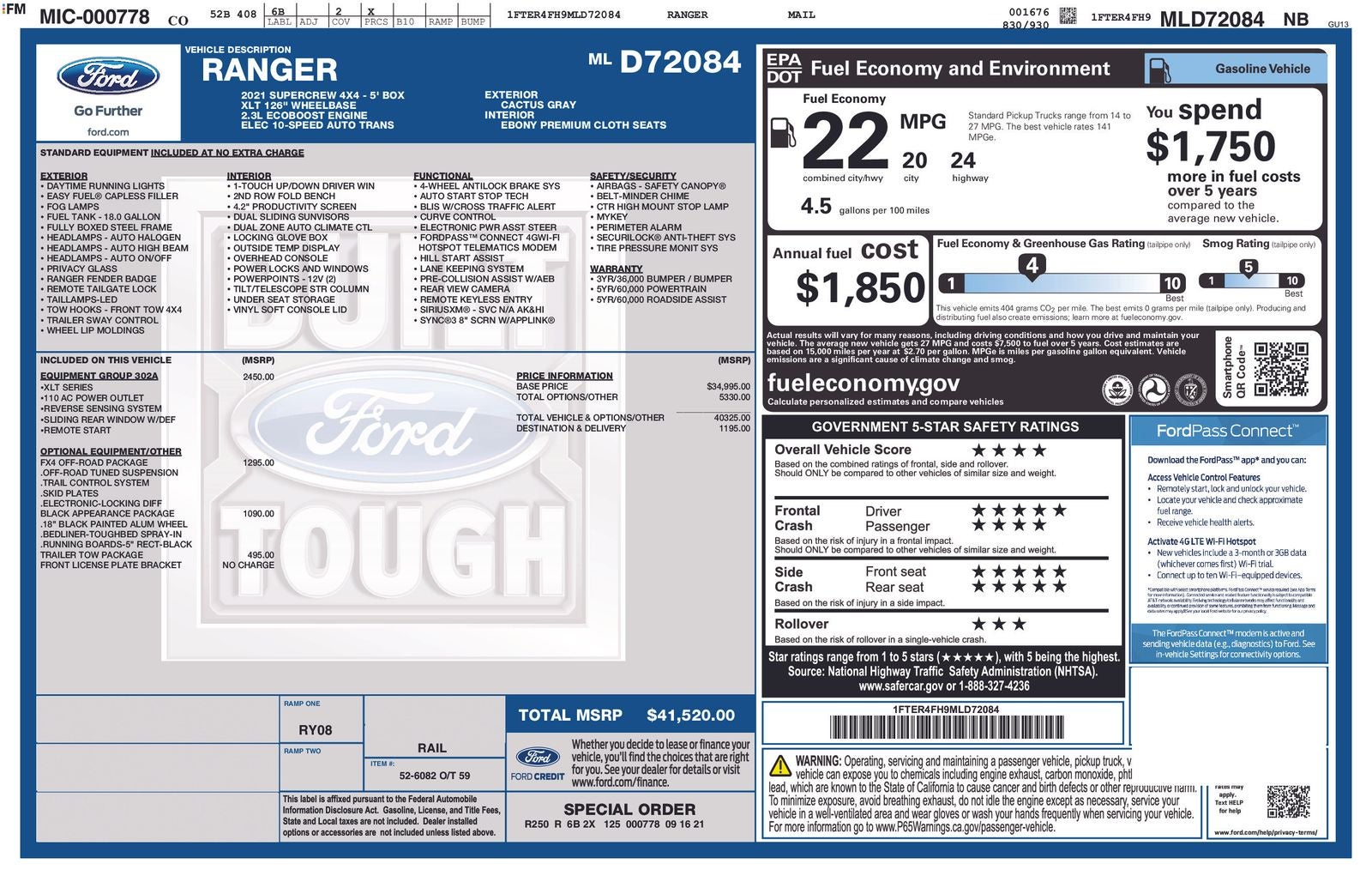 2021 Ford Ranger XLT Rocky Ridge